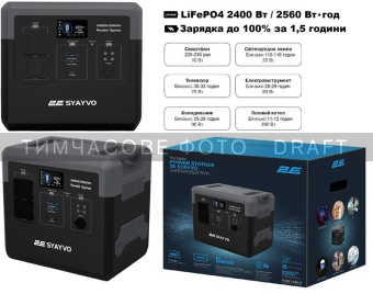 Портативна зарядна електростанція 2E Syayvo 2400 Вт, 2560 Вт/г, WiFi, LFP, стек, швидка зарядка